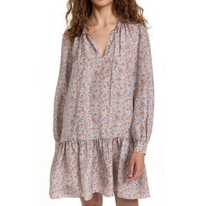Rebecca Taylor Violet Fleur Belted Silk Mini Dress Long Sleeve